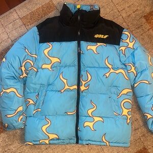 Golf wang blue flame puffer jacket